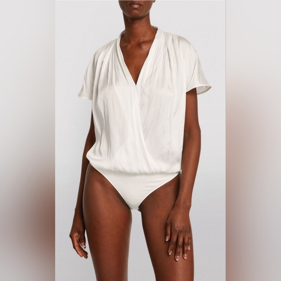 Paige Dijon Surplice White Bodysuit Size Small - Picture 2 of 14